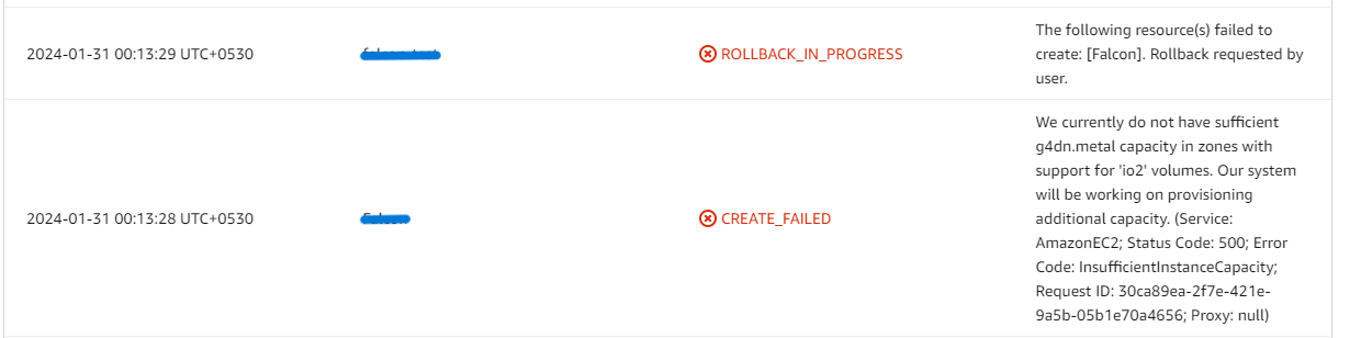 AWS insufficient capacity error