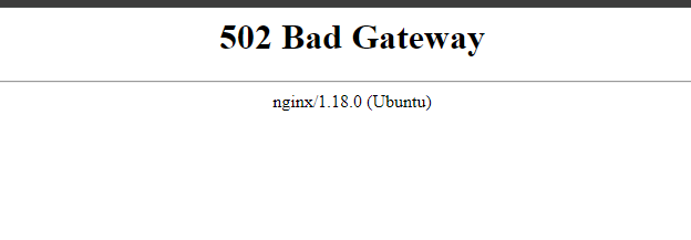 Nginx 502 Bad Gateway error page shown by the Coturn server