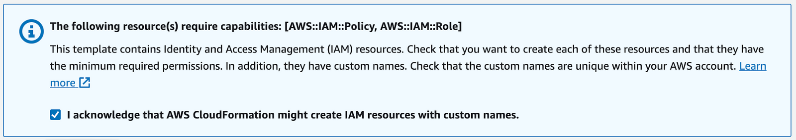 IAM acknowledgment checkbox
