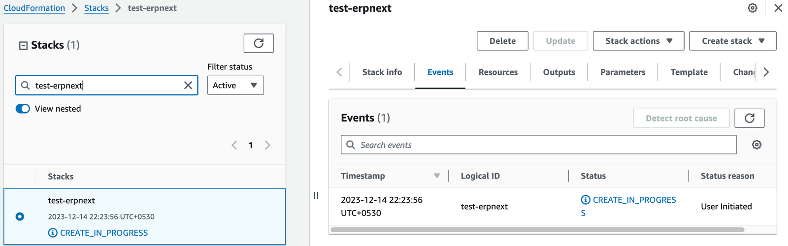ERPNext CloudFormation Stacks Page