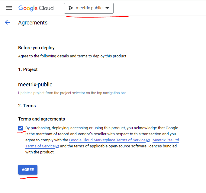 Jitsi Meet GCP Marketplace accept terms screen