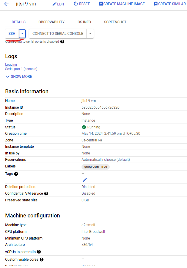 SSH access to Jitsi Meet VM instance