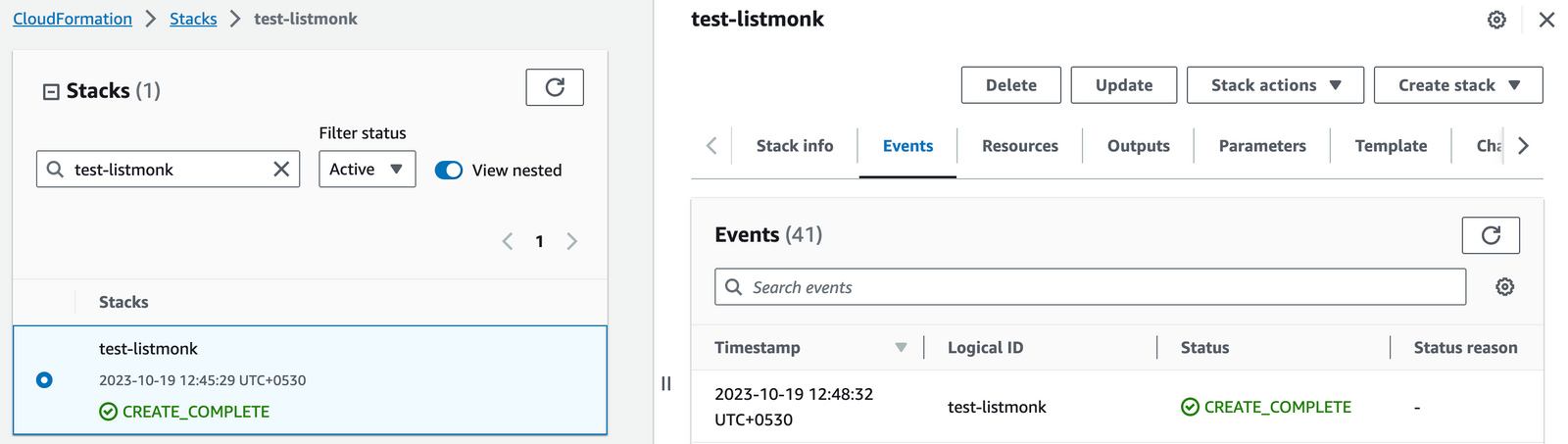 Listmonk CloudFormation stack successfully created