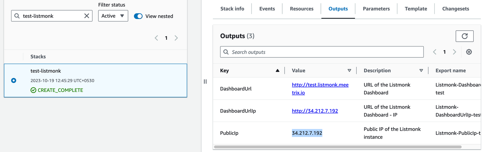 Copying the Public IP from CloudFormation outputs