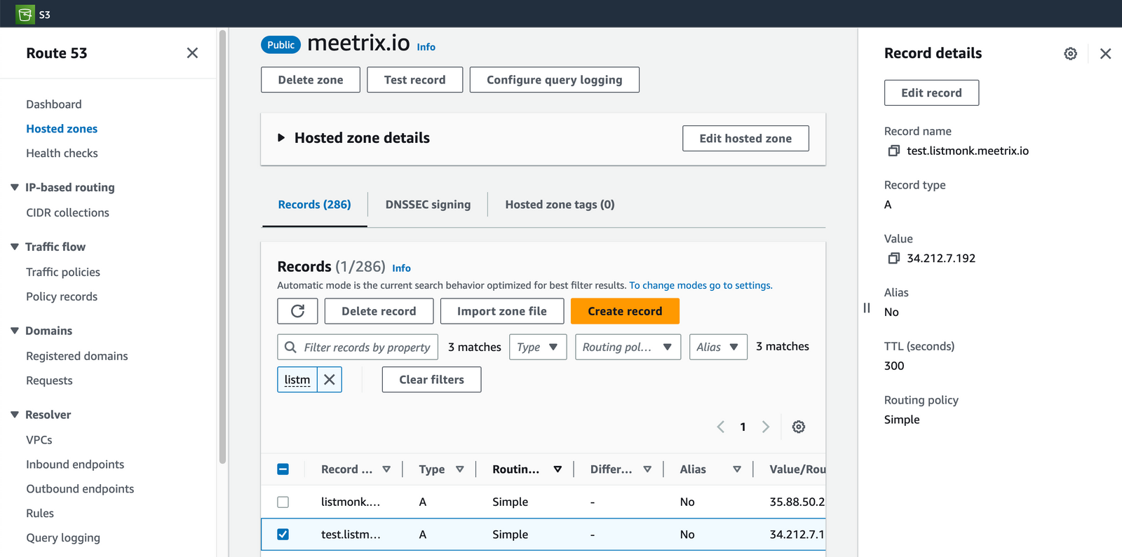 Creating an A record in AWS Route 53