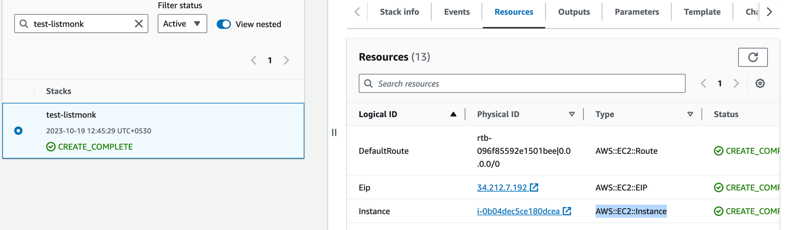 Navigating to the EC2 instance from CloudFormation