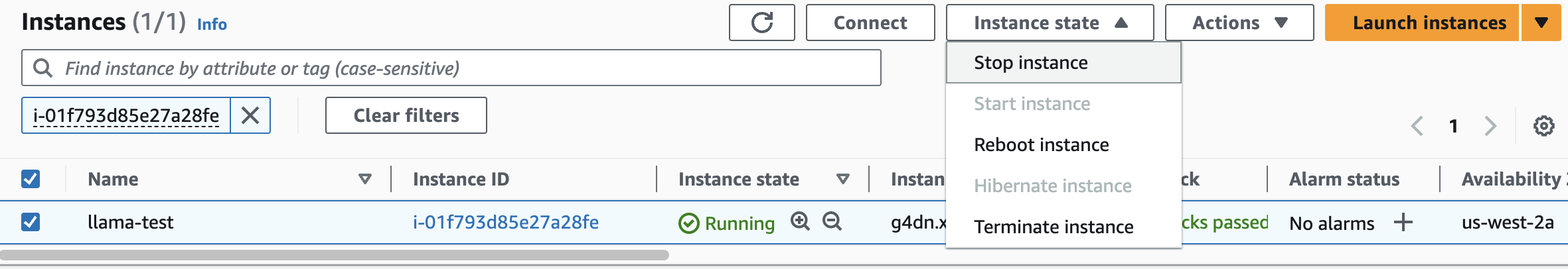 Stopping the Llama 2 EC2 instance