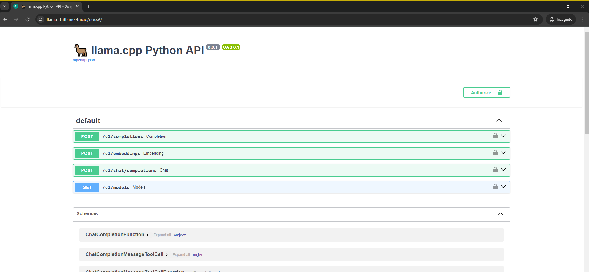 Llama 3 API dashboard interface