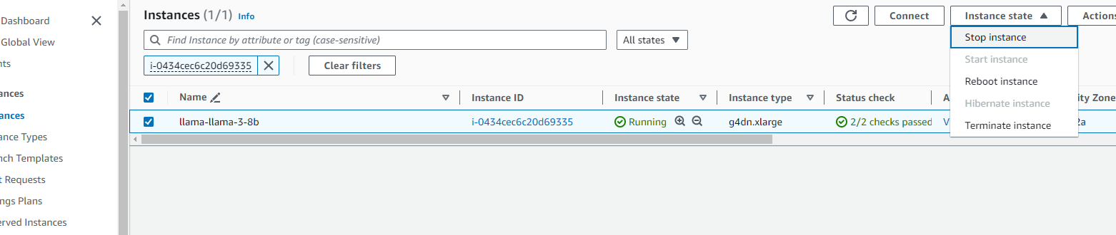 Stopping the Llama 3 EC2 instance