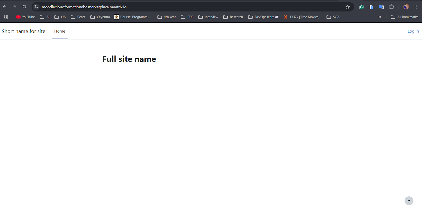 Default Moodle site homepage right after deployment, before logging in