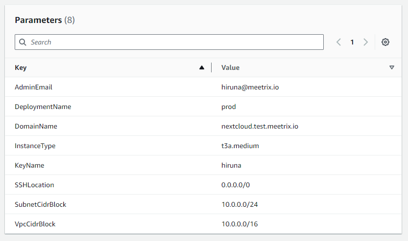 Reviewing CloudFormation stack parameters for Nextcloud