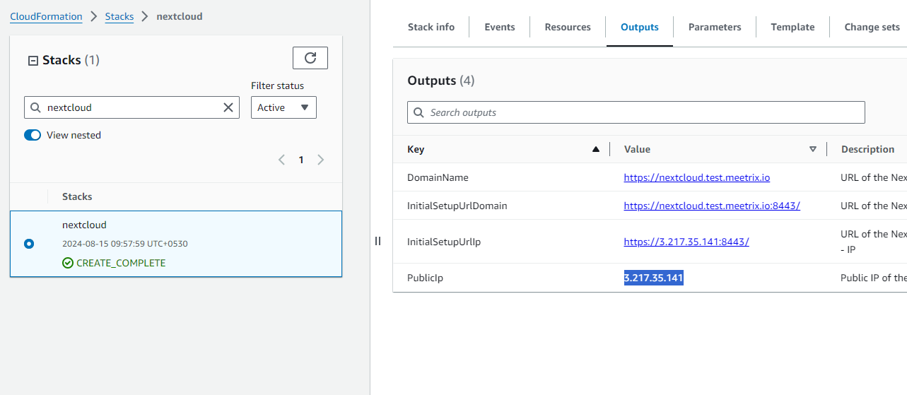 Copying the PublicIp from CloudFormation Outputs tab