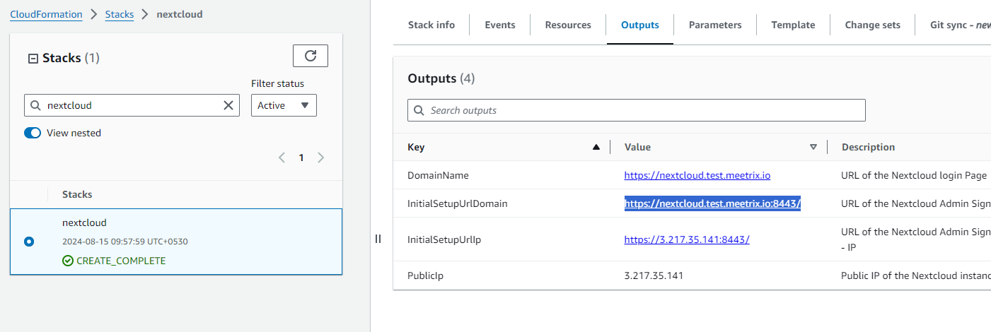 InitialSetupUrlDomain in CloudFormation Outputs