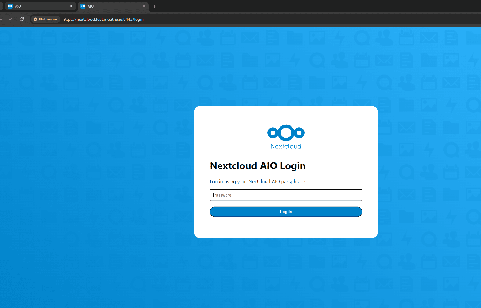 Nextcloud AIO login page