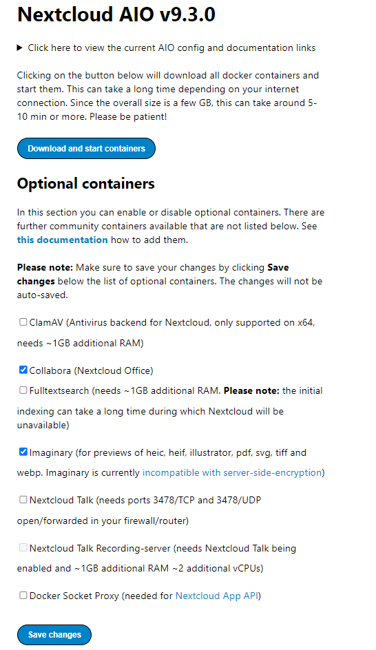 Selecting optional Nextcloud applications
