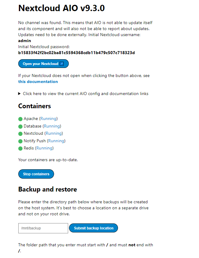 Opening Nextcloud AIO Interface from admin settings