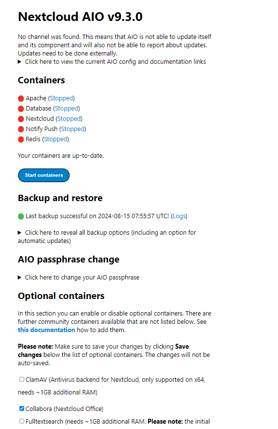 Selecting optional containers like Collabora