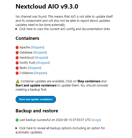 Starting and updating optional containers