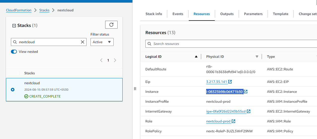 Navigating to the EC2 instance from CloudFormation