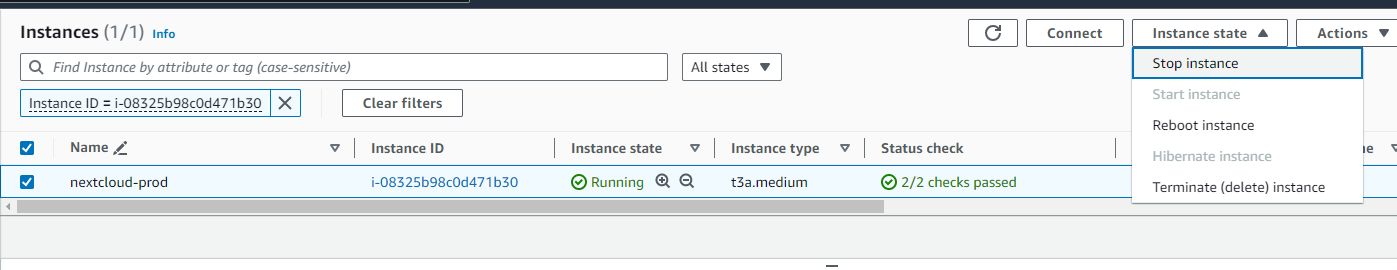 Stopping the Nextcloud EC2 instance