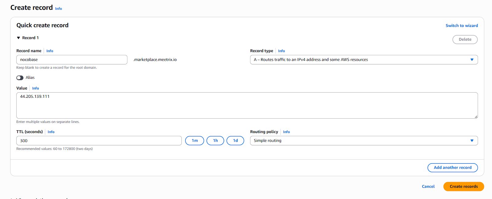 Create AWS Route 53 Record