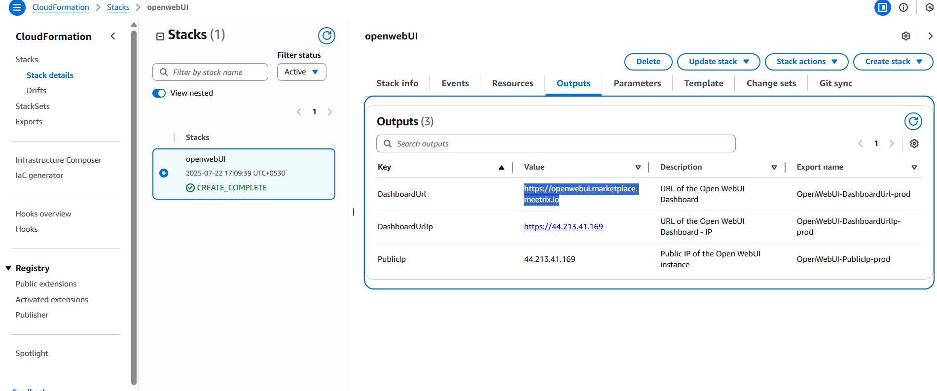 Open WebUI Dashboard URL