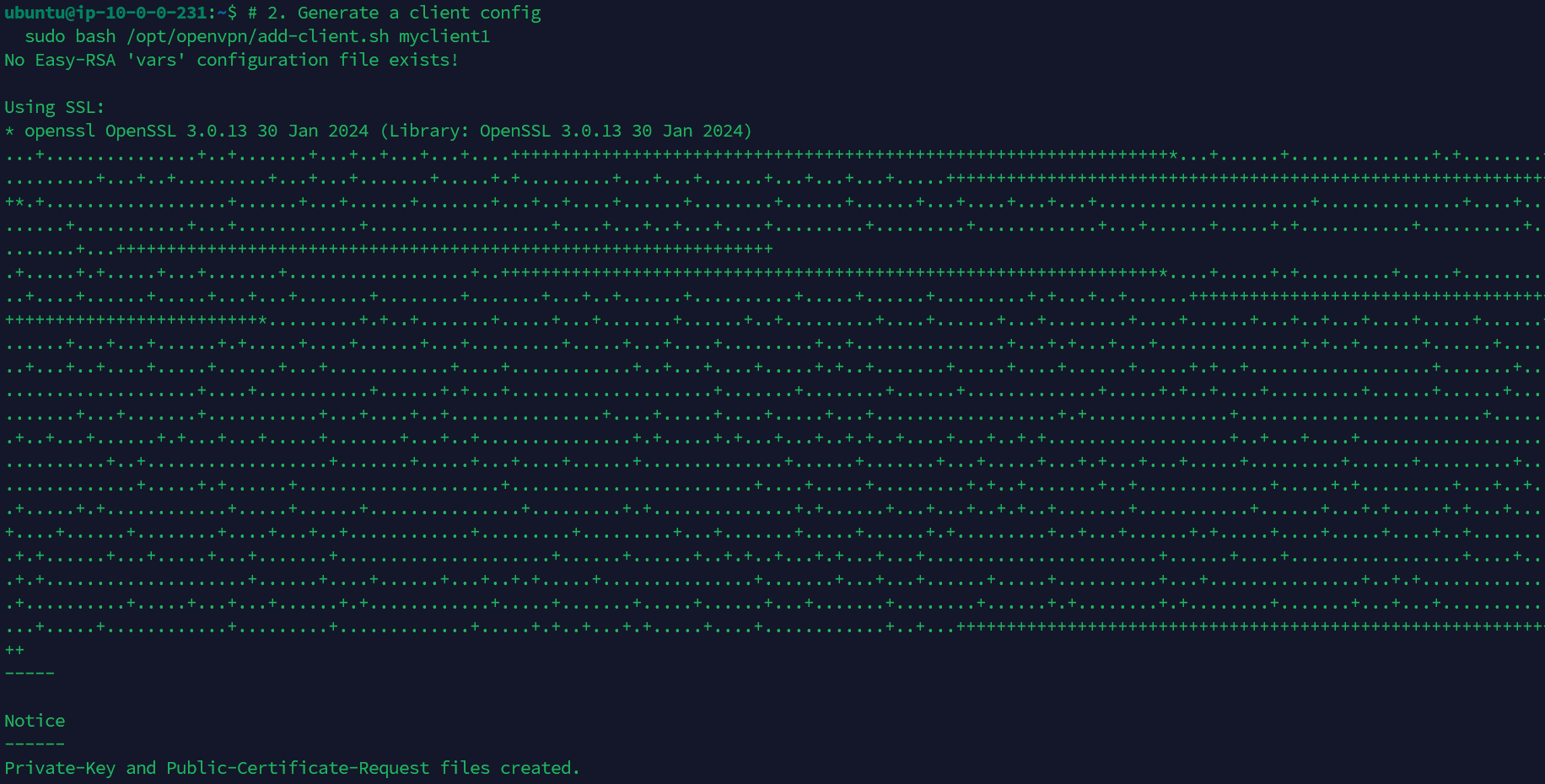 Generating an OpenVPN client configuration with add-client.sh on the server