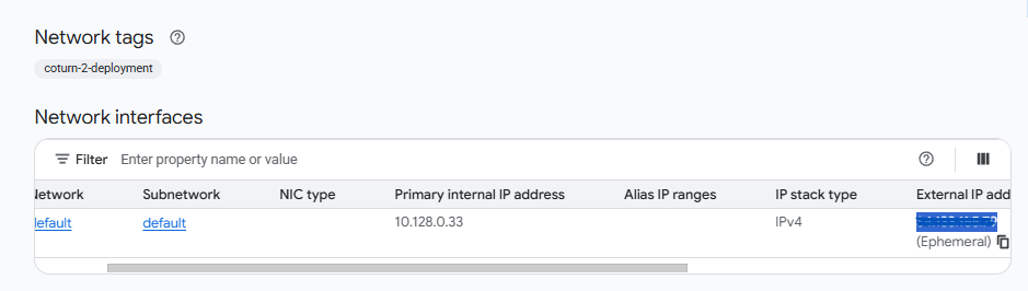 Redash VM instance network details showing the external IP address