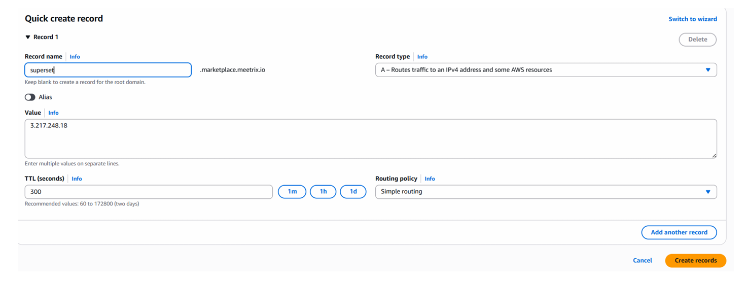 Creating a DNS record in AWS Route 53 for Superset