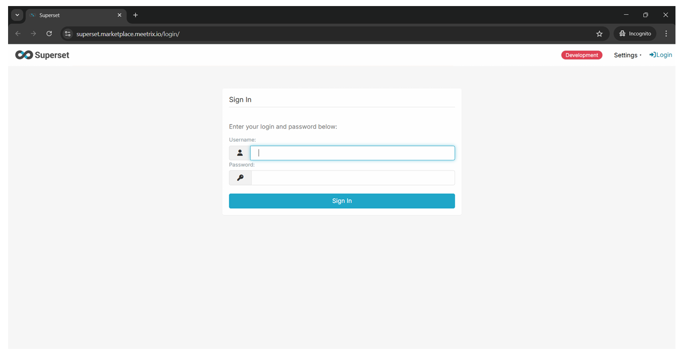 Superset login page