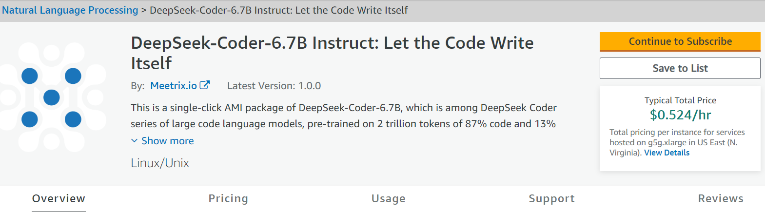 Locating DeepSeek Coder AMI on AWS Marketplace